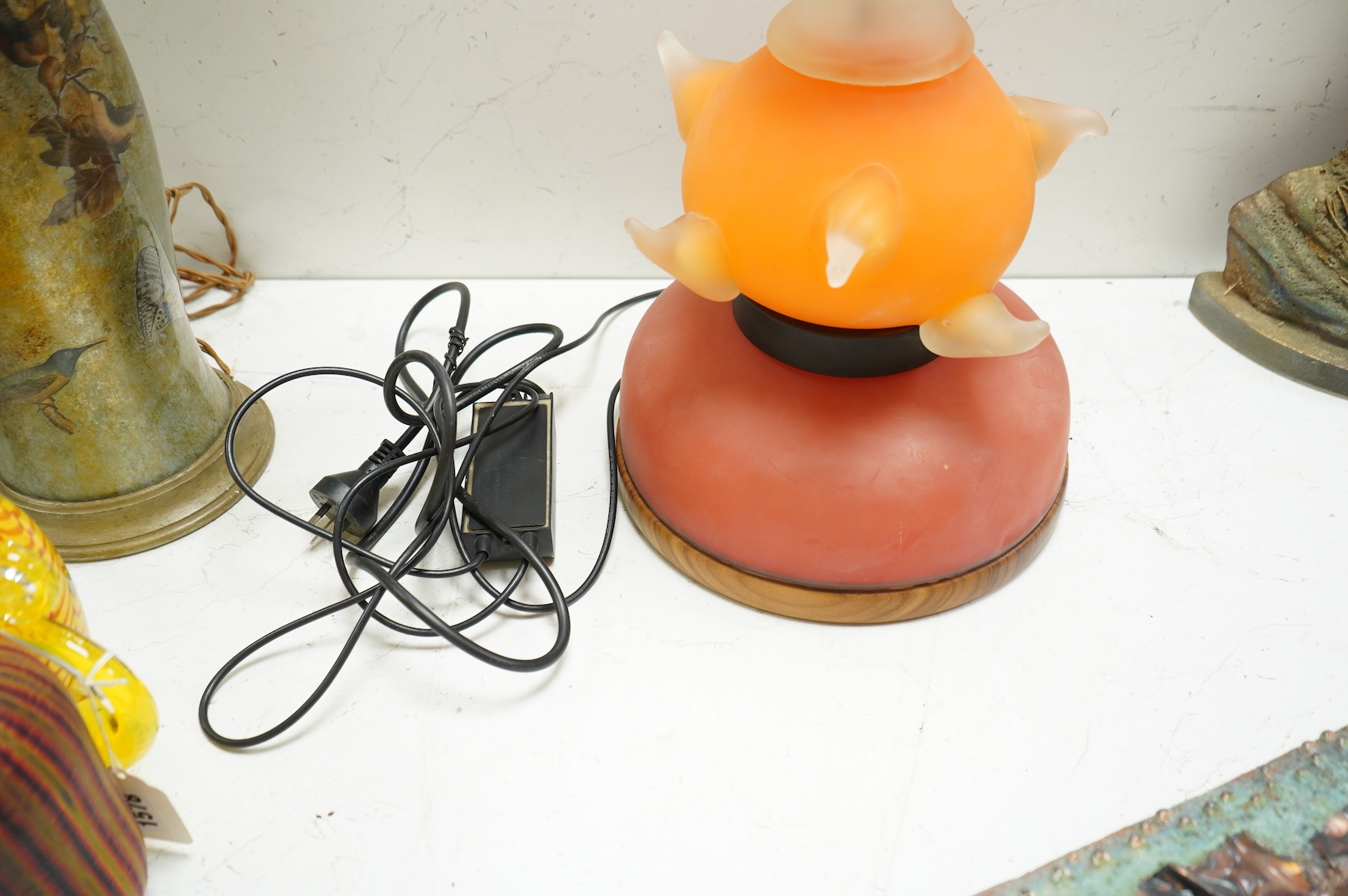 A sculptural coloured glass table lamp, signed DSR - 73cm high